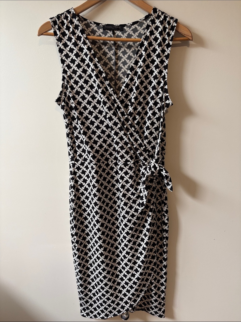 Banana Republic Black and White Geometric Faux Wrap Midi Dress